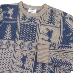 Old Navy Mens Christmas Sweater M Blue Beige Stretch Holiday Pullover